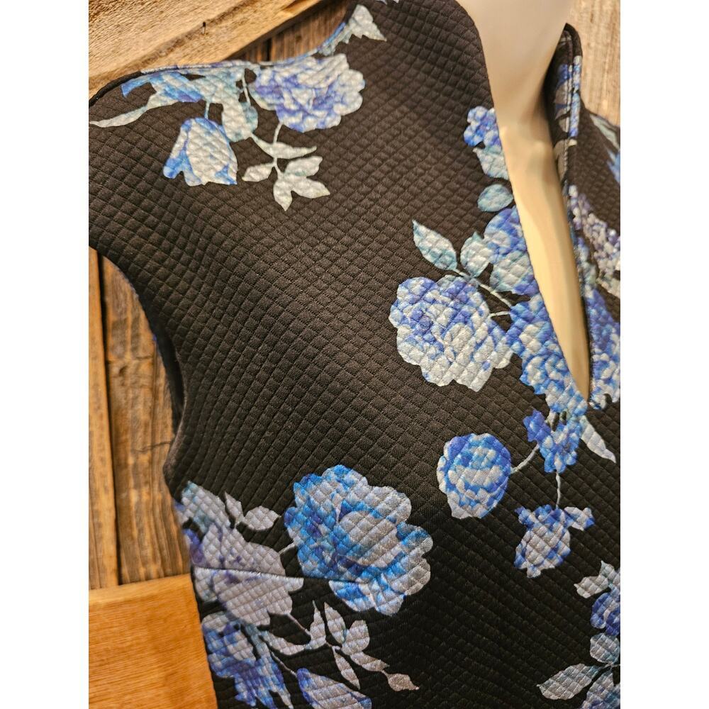 NWT NY&C XS foil navy floral split neck figure fitting gown dress lined chic - Picture 7 of 10